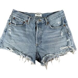 AGOLDE Parker Shorts Womens 28 Blue Denim High Rise Distressed Cut Off‎ Fray Hem
